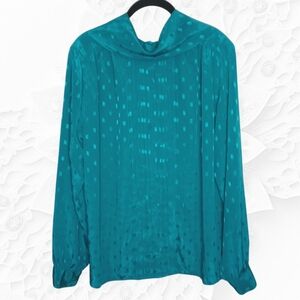 Vintage Au Cuerrant Turquoise Satin Blouse Size 16